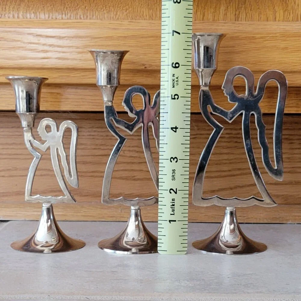 VTG Praying Angel Candlesticks Set of 3 by International Silver Co – Brass Tone